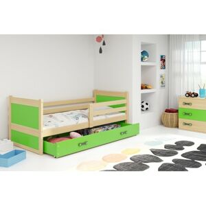Detská poschodová posteľ s výsuvnou posteľou ERYK 200x90 cm Zelená Borovice